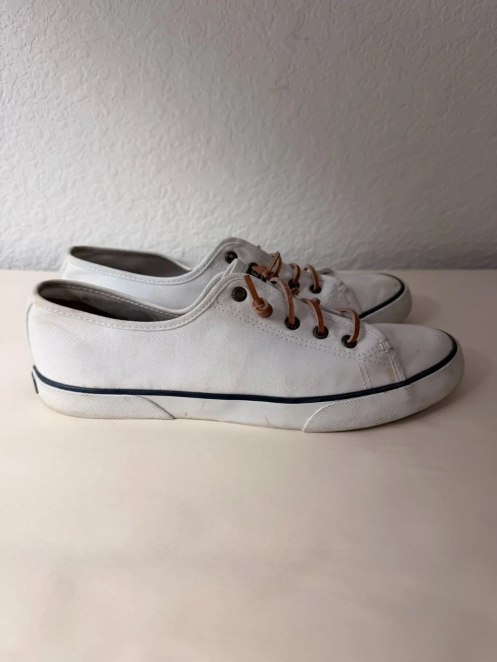 Sperry Pier View White Canvas Sneakers | Memory Foam Comfort Casual Shoes